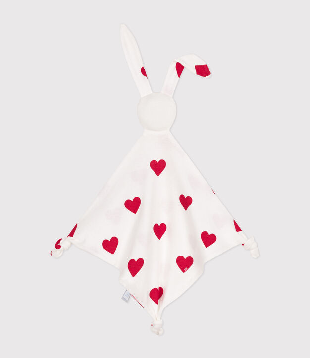 Doudou c&oelig;ur b&eacute;b&eacute; en coton blanc/rouge