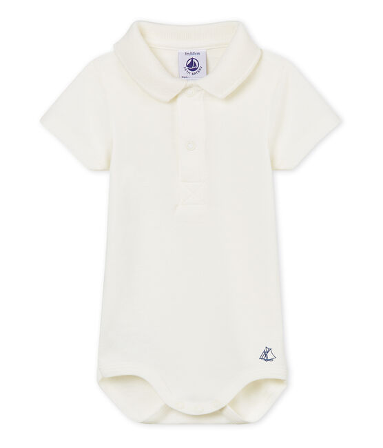 Body manches courtes col polo bébé garçon uni blanc MARSHMALLOW CN