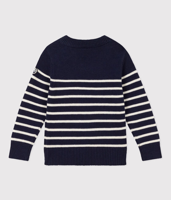 Meisjes/jongens pull van wol en katoen blauw SMOKING/wit MARSHMALLOW