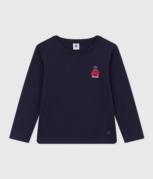 Tee-shirt manches longues en coton enfant fille / gar&ccedil;on bleu marine