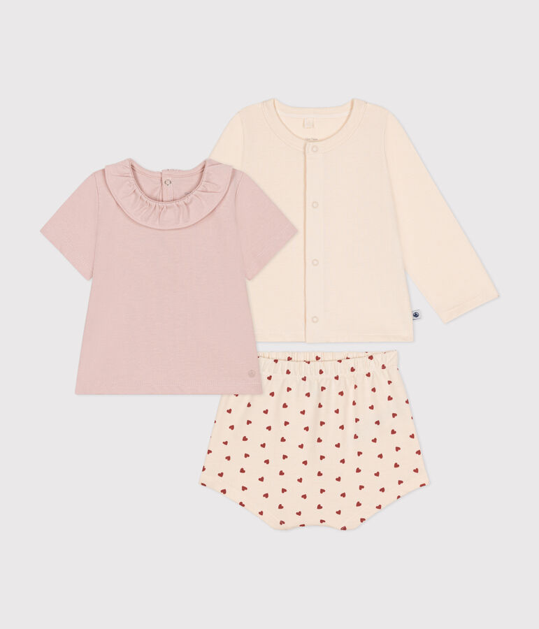 Ensemble 3 pi&egrave;ces en jersey l&eacute;ger b&eacute;b&eacute; &eacute;cru/multicouleur