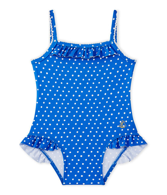 Badpak met stippen voor babymeisjes blauw PERSE/wit MARSHMALLOW