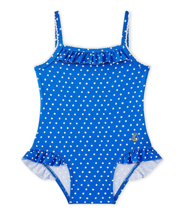 Badpak met stippen voor babymeisjes blauw/wit