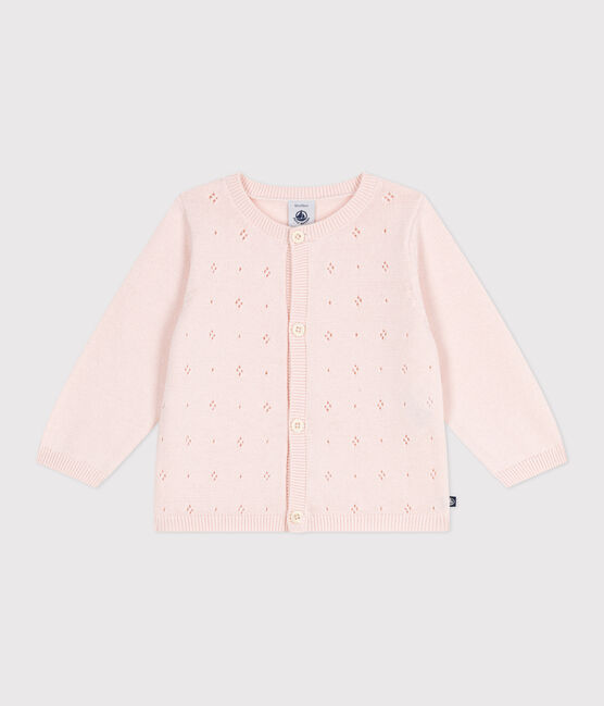 Cardigan bébé en coton point fantaisie rose FLEUR
