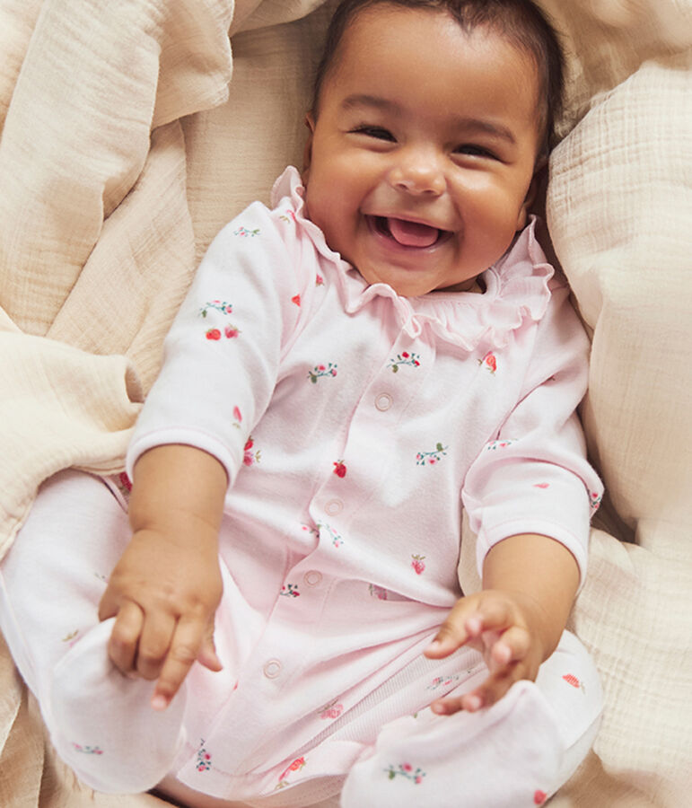 Katoenen babypyjama met bloemenprint roze/multicouleur