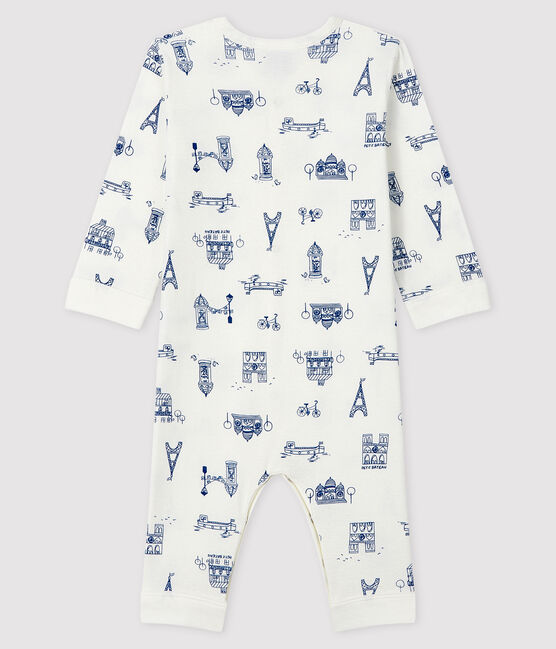 Slaappakje zonder voetjes van ribstof Paris voor baby wit MARSHMALLOW/blauw MAJOR