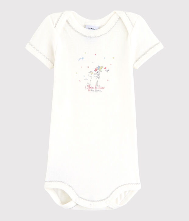 Rompertje met korte mouwen babymeisje wit Lait