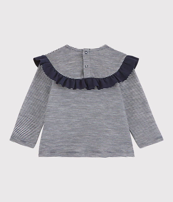 Blouse met lange mouwen babymeisje blauw SMOKING/wit MARSHMALLOW