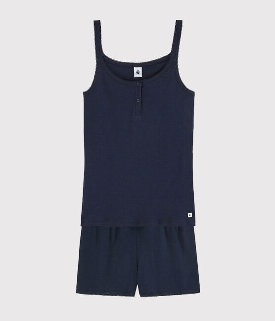 Pyjacourt marine fille-femme en coton bleu SMOKING
