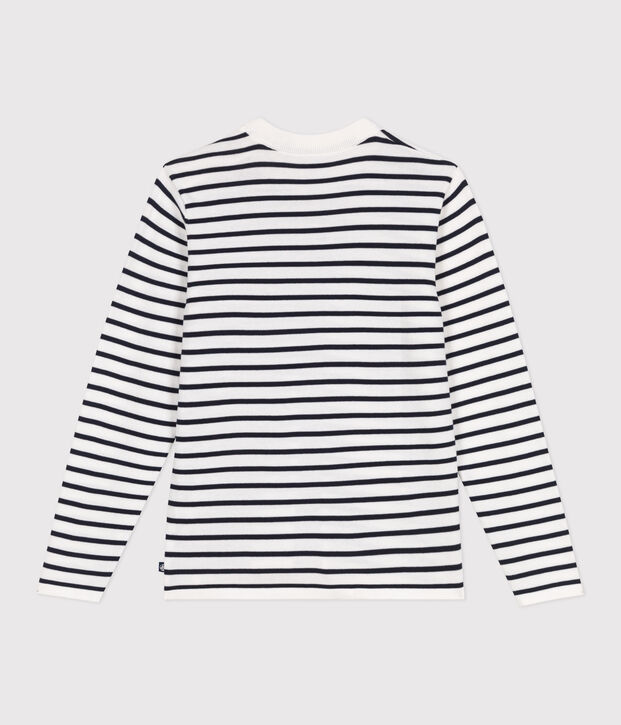 Pull marin femme en coton &agrave; rayures blanc/bleu