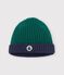 Bonnet b&eacute;b&eacute; en tricot bicolore doubl&eacute; polaire vert/bleu