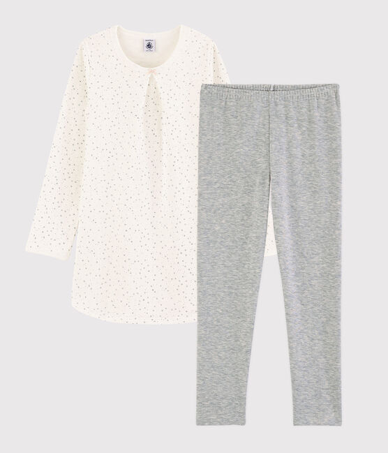 Meisjesnachthemd met legging en sterren in tubic wit MARSHMALLOW/grijs ARGENT