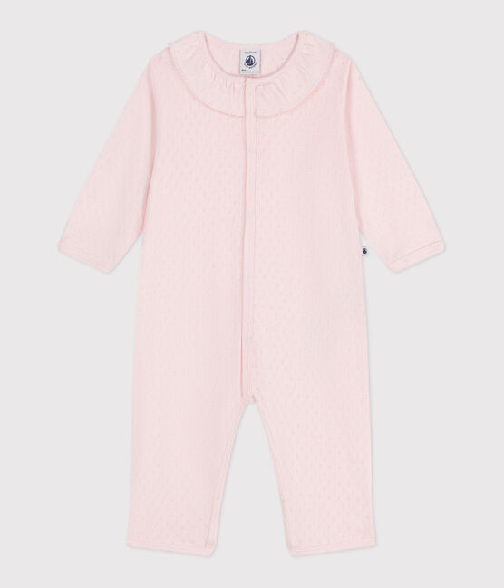 Katoenen babypyjama zonder voetjes met claudinekraagje roze FLEUR