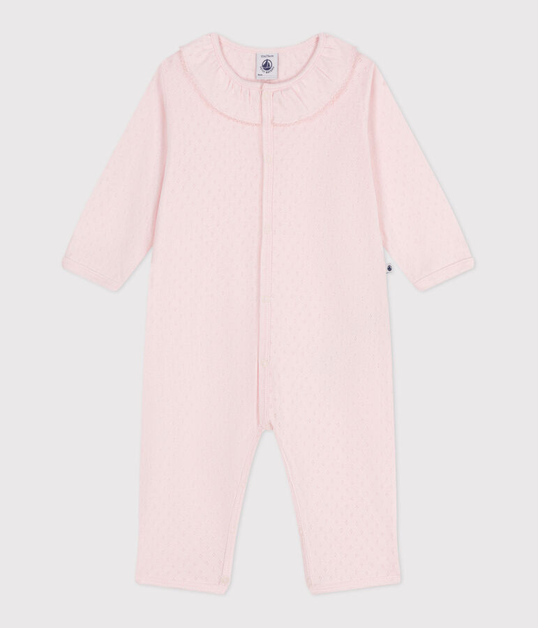 Katoenen babypyjama zonder voetjes met claudinekraagje roze