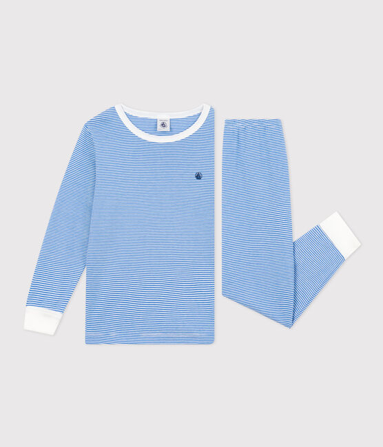 Gestreepte katoenen pyjama voor kinderen DELPHINIUM/ MARSHMALLOW