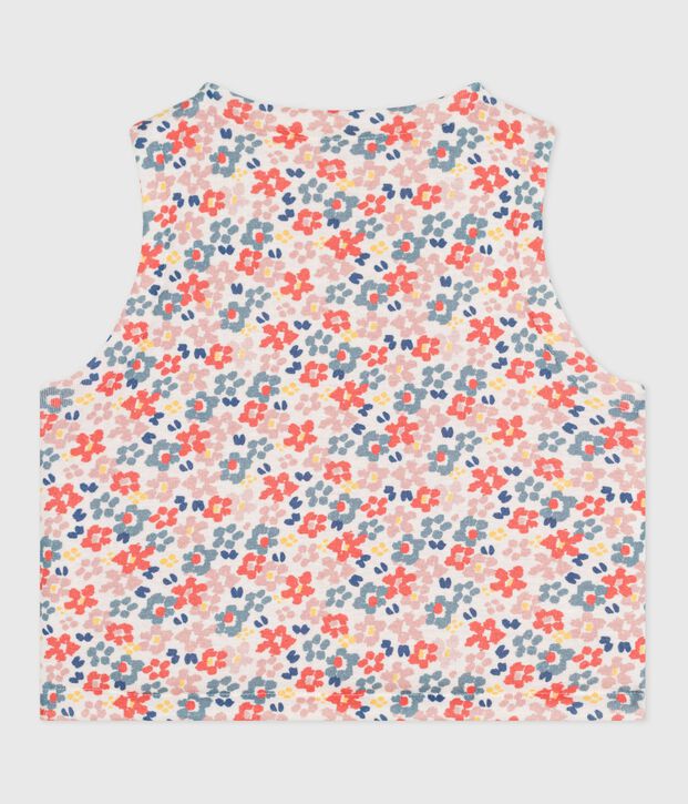 Gilet sans manche r&eacute;versible b&eacute;b&eacute; en coton imprim&eacute; blanc/rose