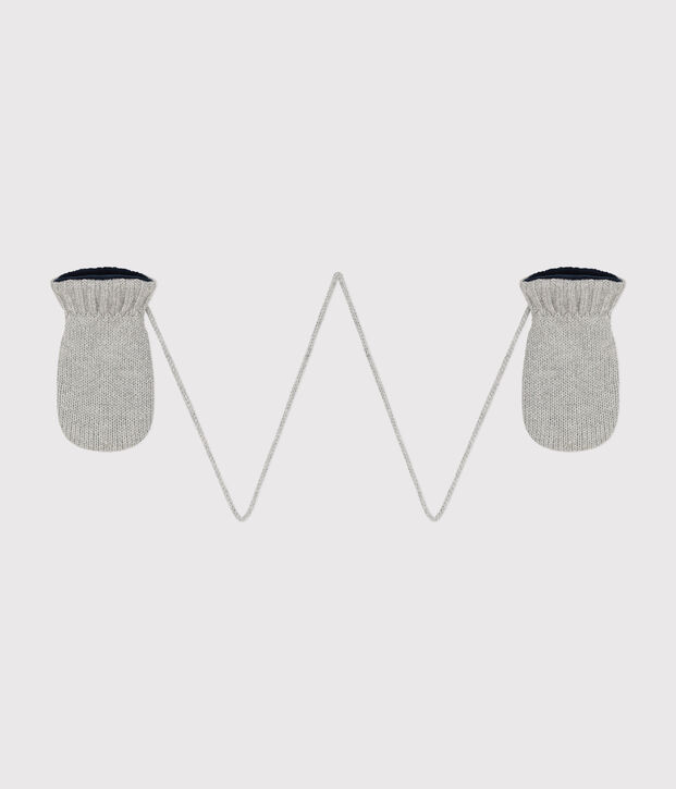 Moufles b&eacute;b&eacute; en tricot unies doubl&eacute;es polaire gris