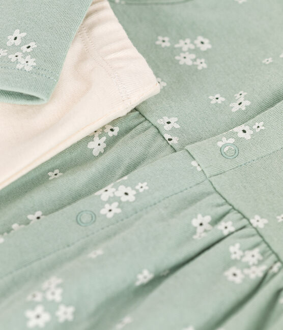 Katoenen jurk en legging voor baby's groen HERBIER/wit MULTICO