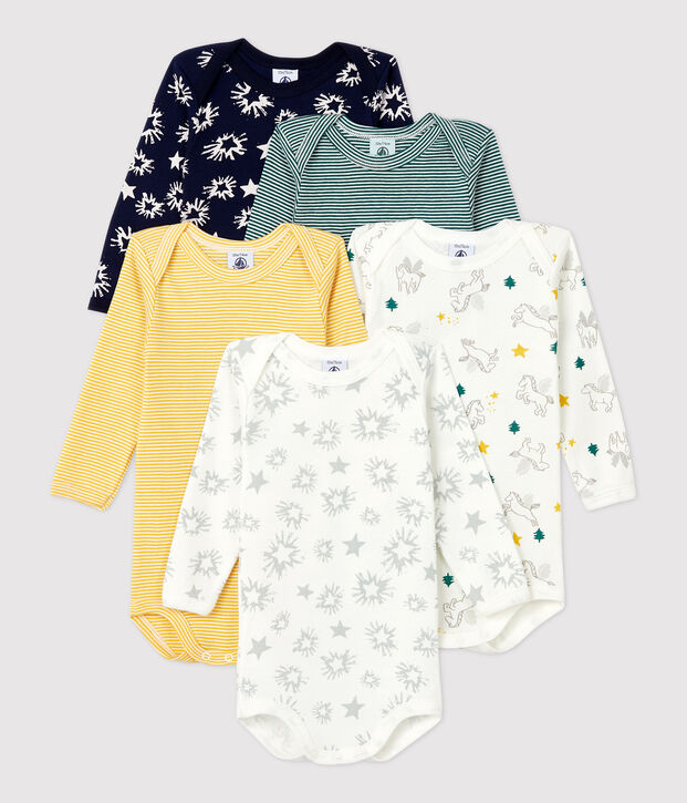 Set van 5 rompers met lange mouwen met sterren van katoen multicouleur