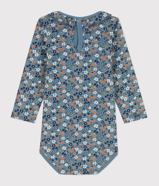Body manches longues b&eacute;b&eacute; &agrave; collerette imprim&eacute; fleuri en coton bleu/multicouleur