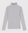L'ICONIQUE, dames-T-shirt met rolkraag in katoen wit MARSHMALLOW/blauw SMOKING