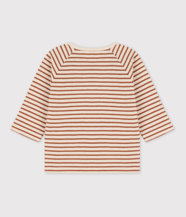 Gestreept T-shirt van katoenen tubic voor baby's ecru/bruin/ecru
