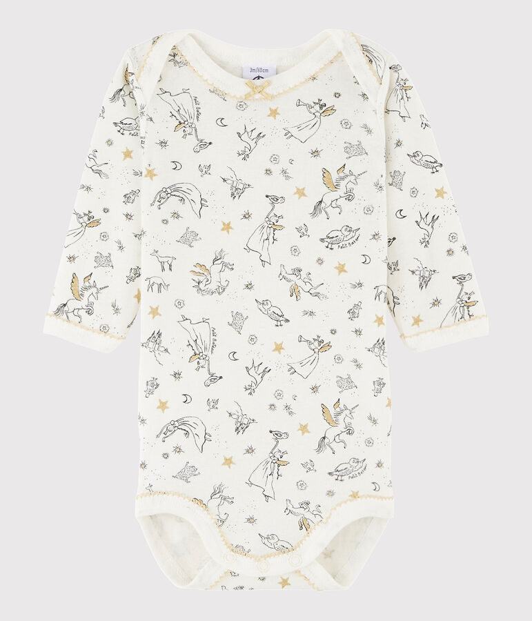 Body manches longues b&eacute;b&eacute; fille blanc MARSHMALLOW/blanc MULTICO