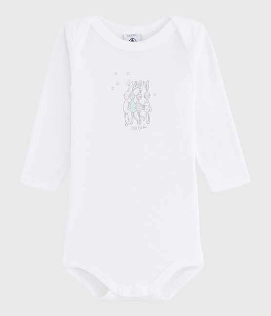 Rompertje met lange mouwen babymeisje - babyjongen wit ECUME