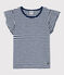 Gestreept T-shirt in katoen voor meisjes blauw MEDIEVAL/wit MARSHMALLOW