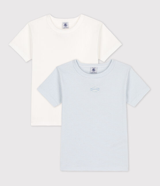 Set 2 katoenen T-shirts met korte mouwen en milleraies-streepjes voor jongens variante 1