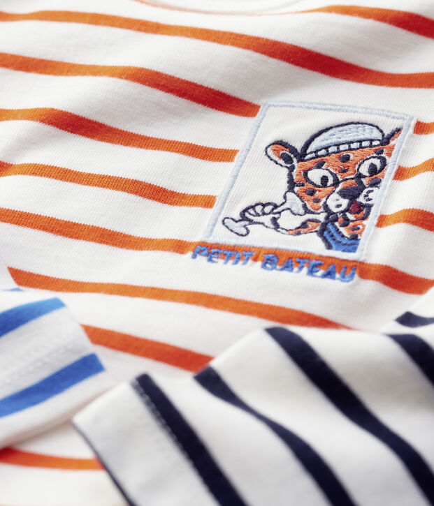 Marini&egrave;re romper van katoen baby. wit/oranje
