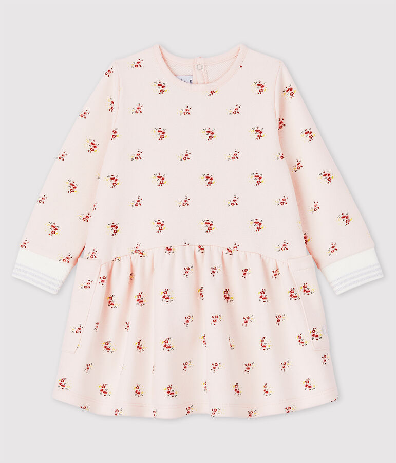 Robe manches longues en molleton b&eacute;b&eacute; fille rose/multicouleur