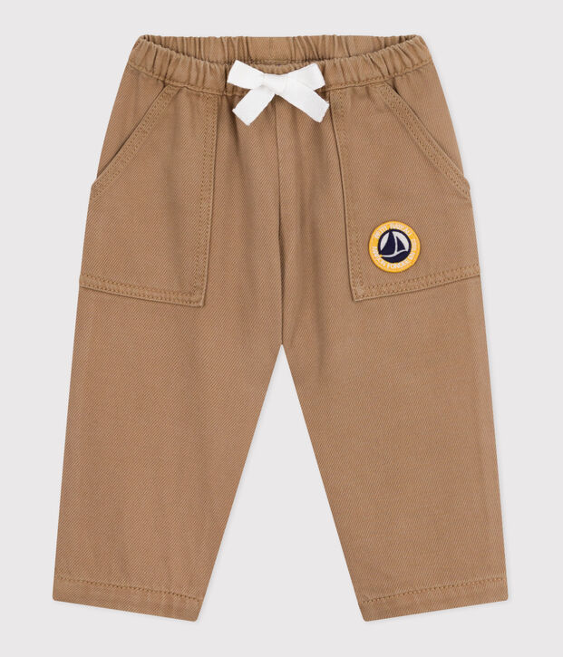 Pantalon b&eacute;b&eacute; en coton uni avec badge, style cargo beige