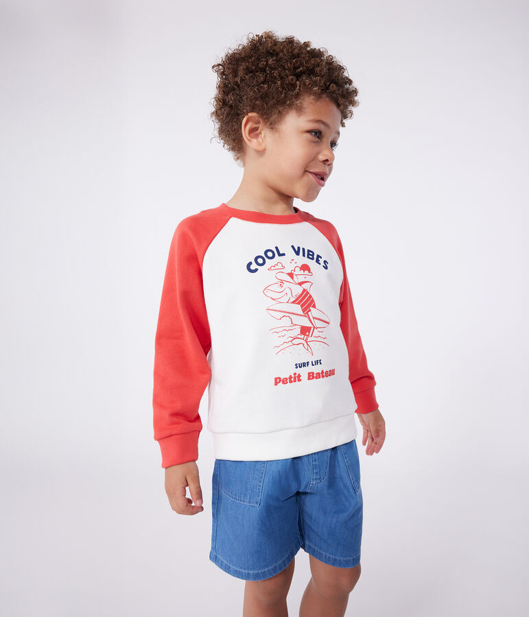 Sweatshirt enfant en coton imprim&eacute; blanc/rouge