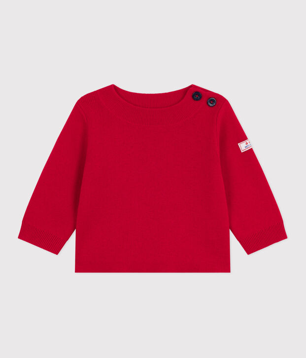 Pull marin b&eacute;b&eacute; en laine et coton uni rouge