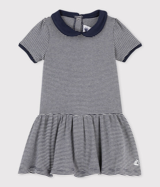 Jurk met milleraies-strepen voor babymeisjes blauw SMOKING/beige COQUILLE