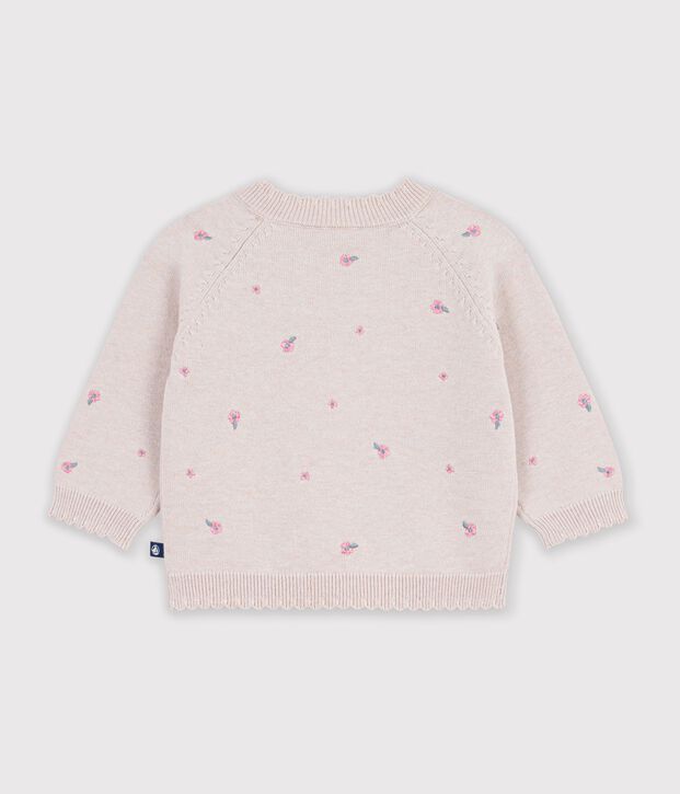 Pull b&eacute;b&eacute; en laine et coton et fleurs brod&eacute;es rose/multicouleur