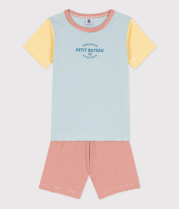 Pyjacourt milleraies tricolore en coton enfant bleu/multicouleur