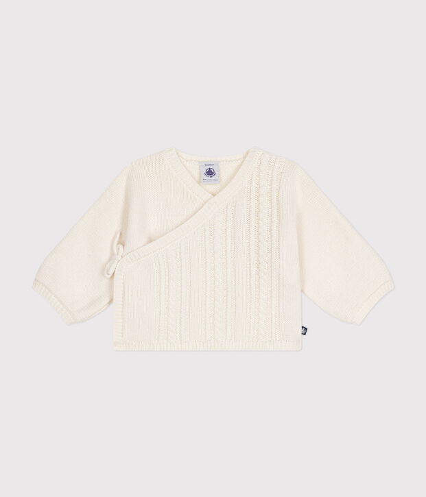 Cardigan en laine et coton b&eacute;b&eacute; blanc