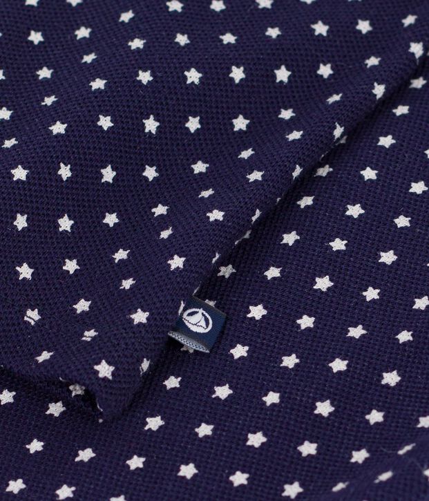 Katoenen polo met korte mouwen en bootjesprint voor baby's blauw/wit