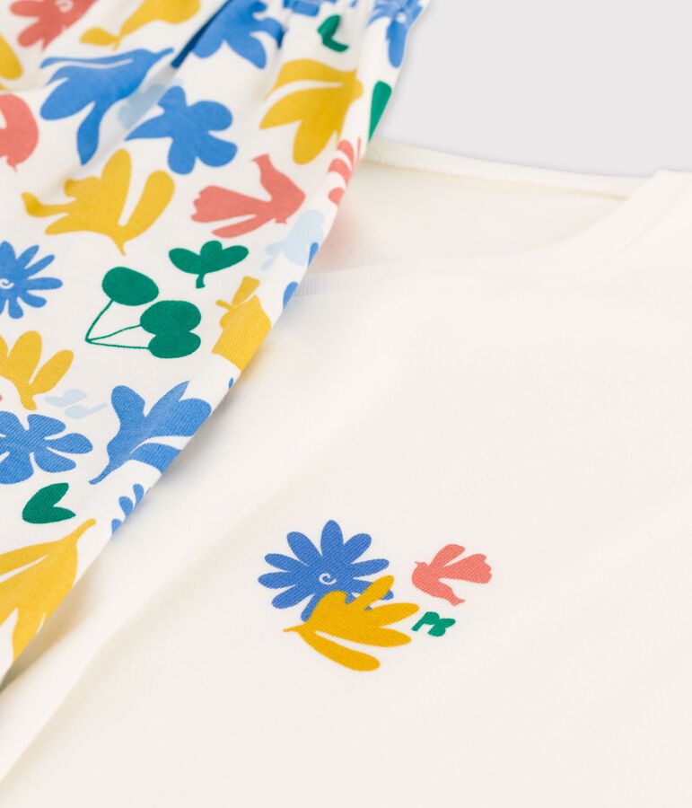 Pyjacourt fille en coton blanc MARSHMALLOW/blanc MULTICO
