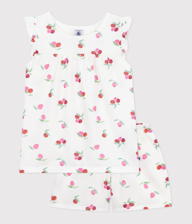 Korte katoenen kinderpyjama met vruchtenprint wit/multicouleur