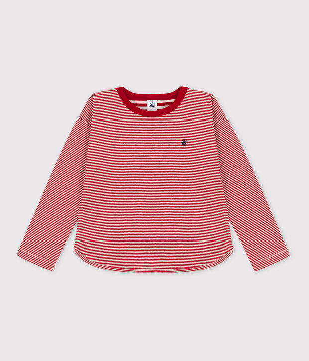 Jongens-T-shirt van tubic met lange mouwen rood/beige