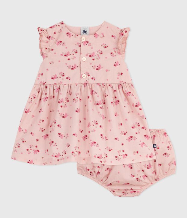 Robe b&eacute;b&eacute; en coton sans manche avec son bloomer rose/multicouleur
