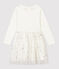 Robe manches longues coton et tulle enfant fille blanc/gris