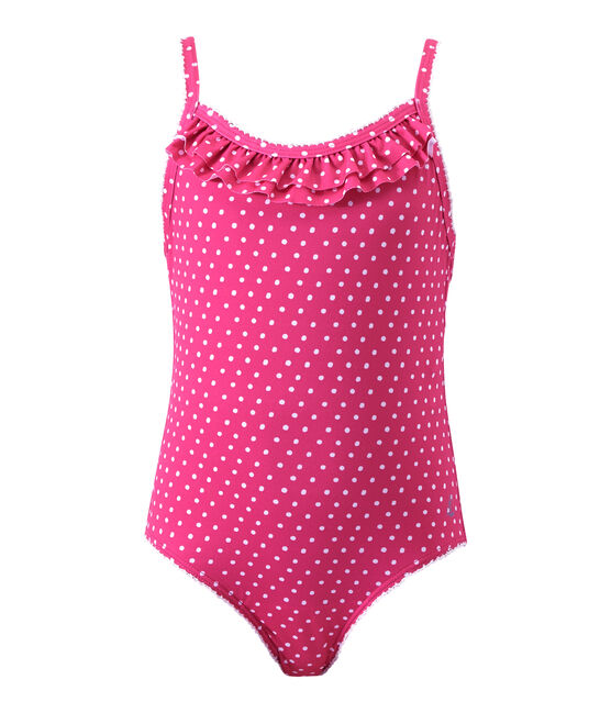 Meisjesbadpak met stippen roze PETUNIA/wit MARSHMALLO