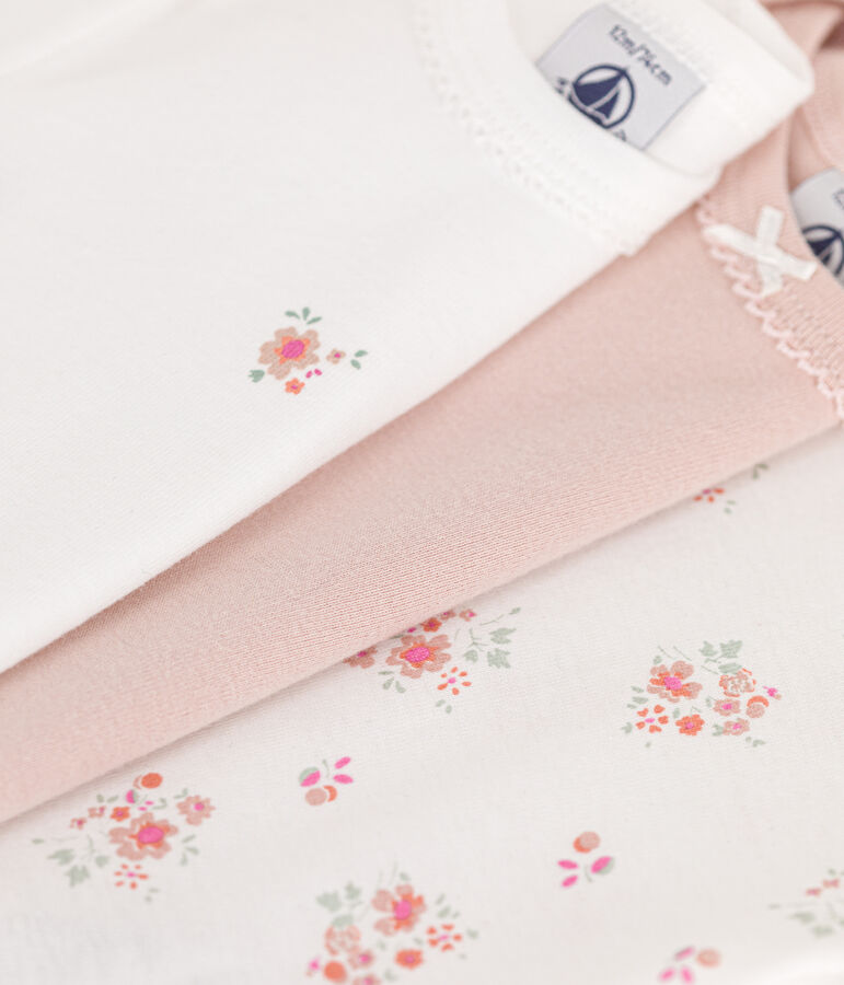 Setje met drie katoenen body's met korte mouw en bloemen voor baby's multicouleur