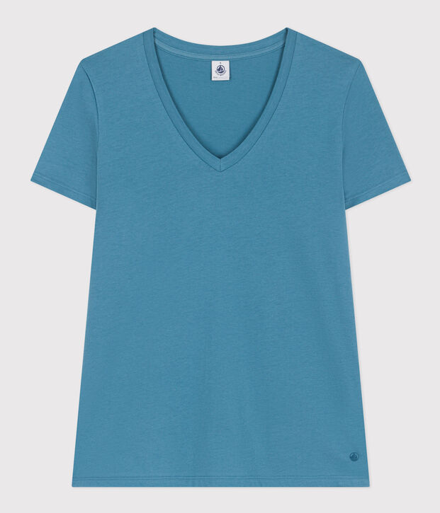 LE DROIT, katoenen T-shirt voor dames met V-hals blauw