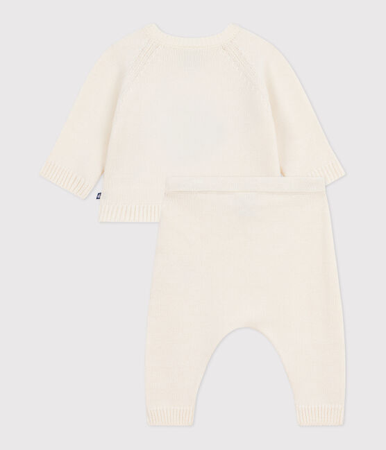 Tweedelig gebreid babysetje met pinguïnprint wit MARSHMALLOW/wit MULTICO