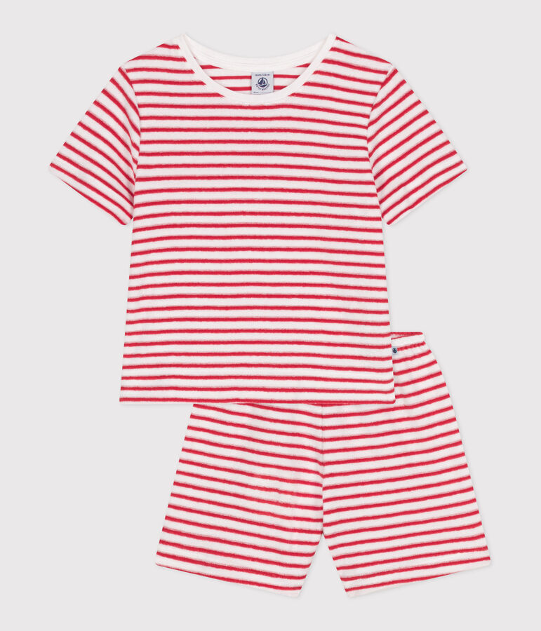 Pyjama short enfant en coton &eacute;ponge &agrave; rayures blanc/rouge